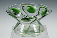 THREADED GREEN BLOWN ART GLASS CENTERPIECE BOWL