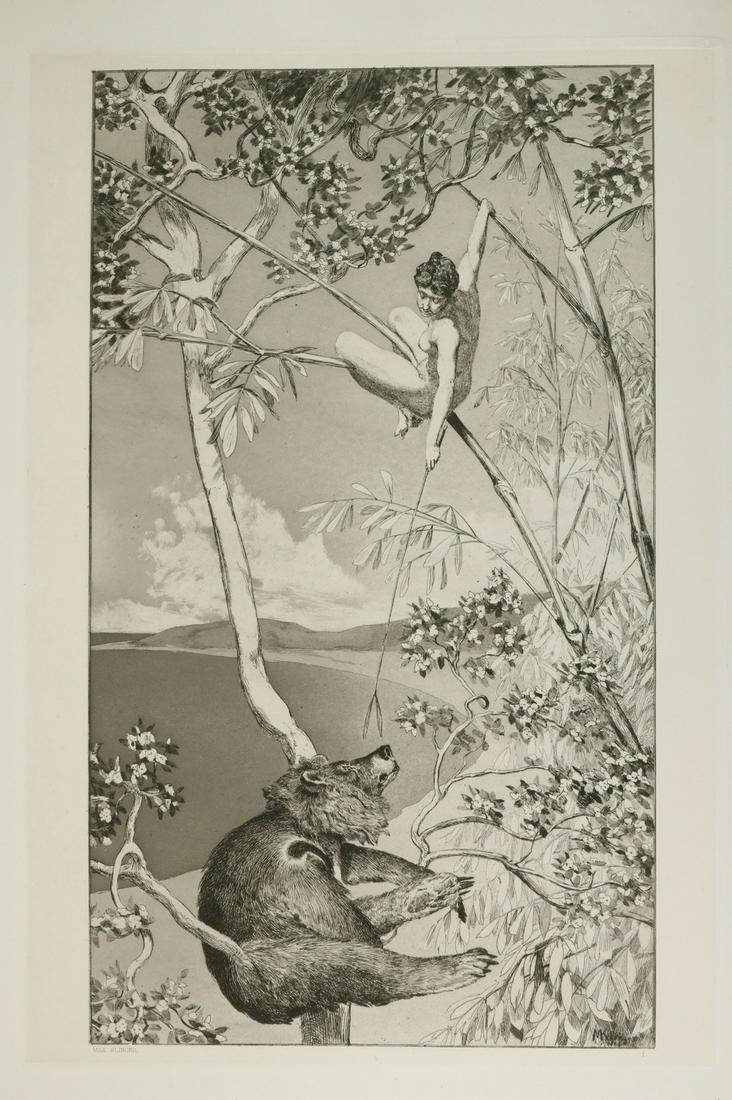 MAX KLINGER'S FOLIO OF ETCHINGS "INTERMEZZI", MISSING: Intermezzi. Rad. Op. IV. 12 Compositionen. Componirt, radirt und Herrn Kupferstecher und Kunsthandler Hermann Sagert dankbarst zugeeignet von Max Klinger. NÃ¼rnberg, Theo. Stroefer's Kunstverlag (18