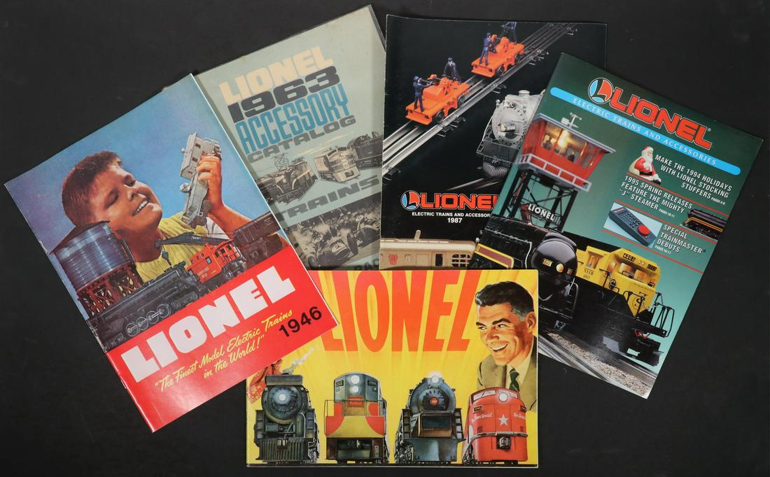 COLLECTION OF LIONEL TRAINS CATALOGS AND PLANS, 1945-: Generally very good condition, including: 1945 plans; 1946 catalog; (2) 1947 catalogs; 1948 catalog, 1948 instructions; 1949 catalog; 1950 catalog, 1950 inst; 1951 catalog, (2) 1951 insts; 1952 catalo