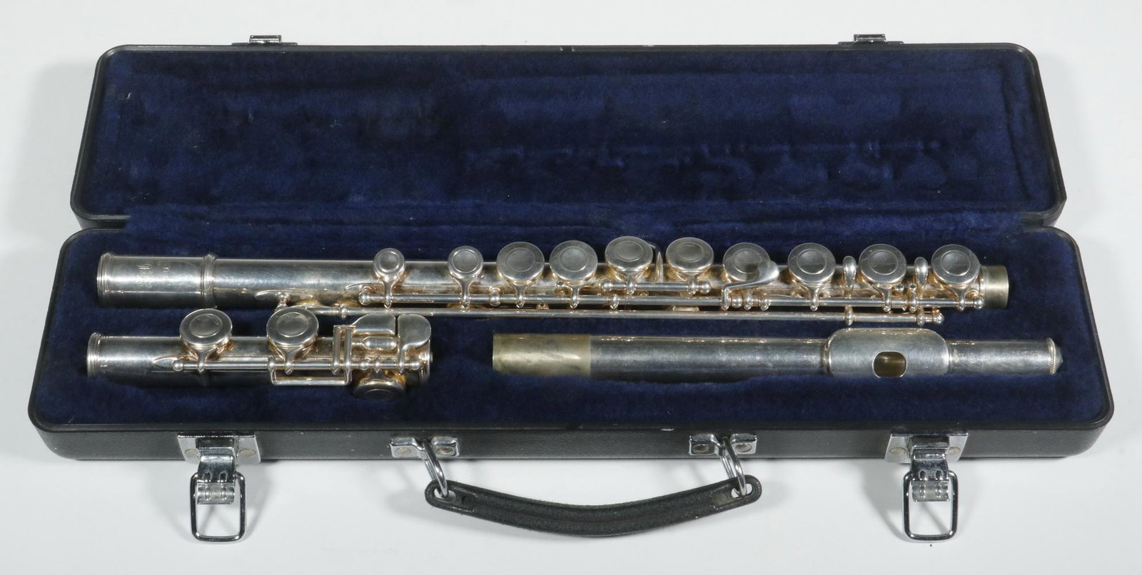 CASED SELMER FLUTE: SIlver-Plated Flute by Selmer, USA, marked N0004258, in hard shell case, case: 16 1/4" long, 4 1/4" x 2 1/4". Good condition.