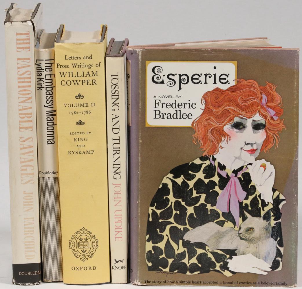 (5) BOOKS INSCRIBED TO BROOKE ASTOR BY THE AUTHORS OR: Including: "The Fashionable Savages" by John Fairchild, 1965, stated first edition, Doubleday & Co., Garden City, NJ, in unclipped slightly damaged dj; inscribed on second free endpaper "To Mrs. Astor