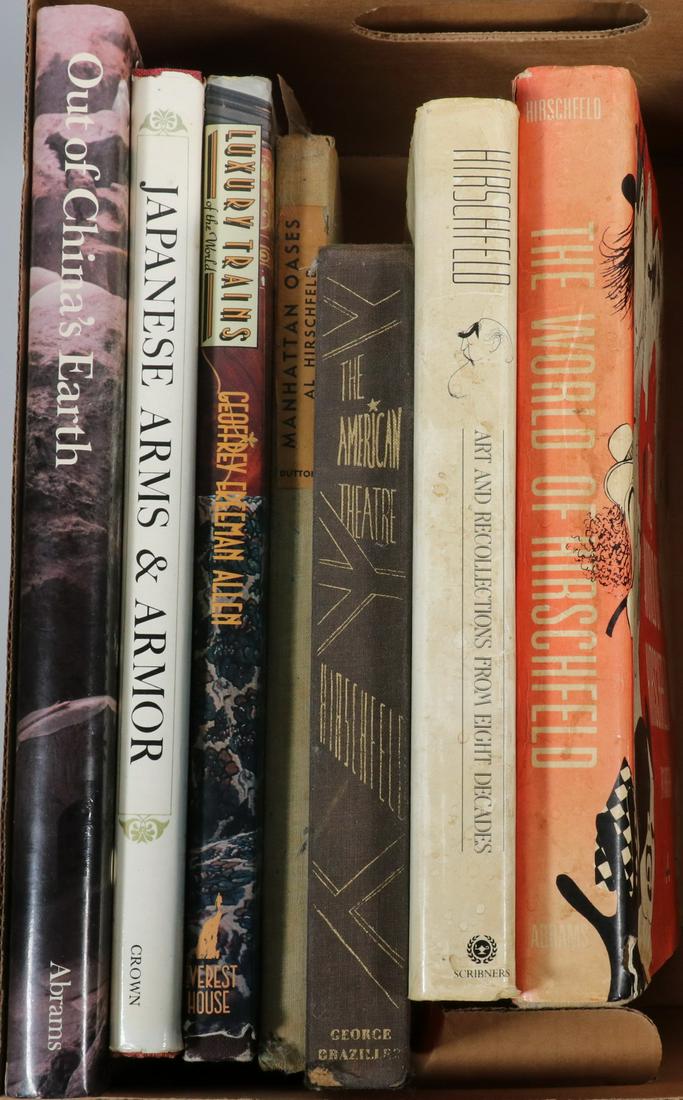 (7) LARGE FORMAT ART BOOKS: Incuding: "Out of China's Earth"; "Japanese Arms & Armor"; "Luxury Trains of the World"; "Manhattan Oases, New York's 1932 Speakeasies" by Al Hirschfeld; "The American Theatre as Seen by Al Hirschfeld