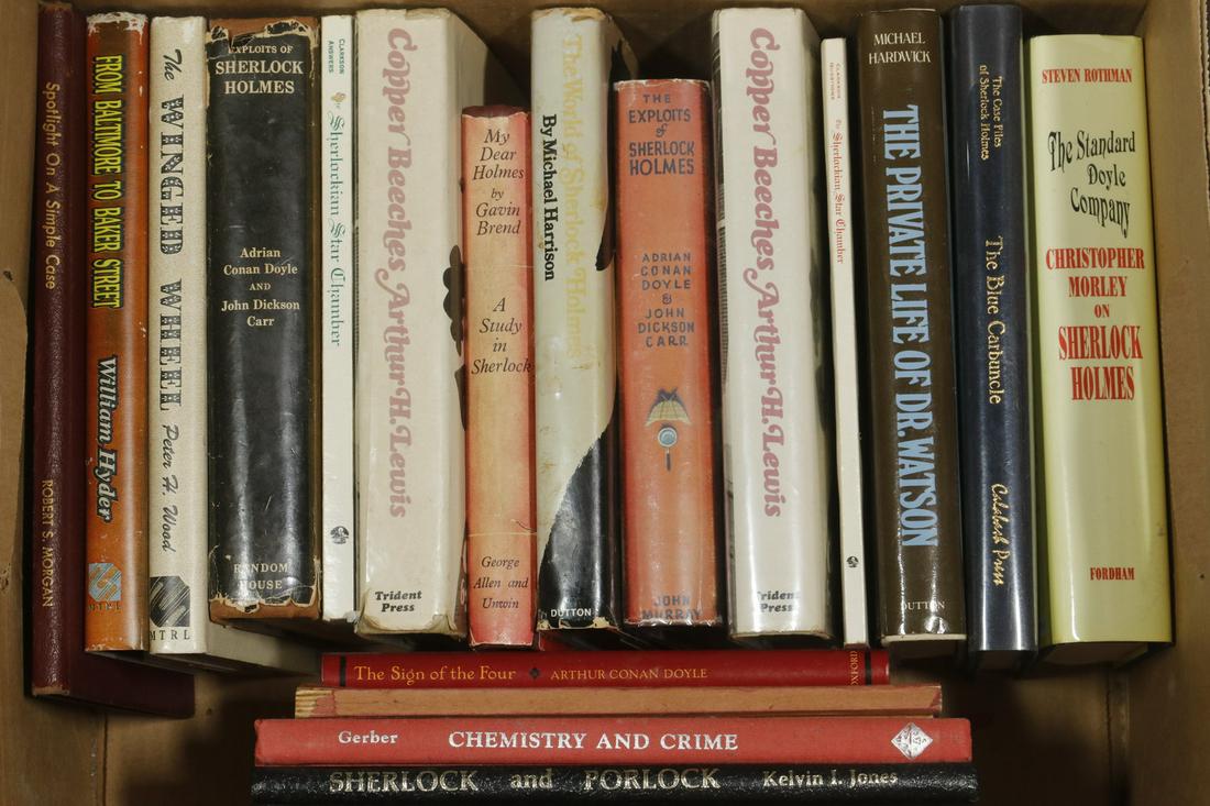 (18) BOOKS FEATURING OR ABOUT SHERLOCK HOLMES: Including: "The Standard Doyle Company, Christopher Morley on Sherlock Holmes"; "The Blue Carbuncle"; "The Private Life of Dr. Watson"; "The Sherlockian Star Chamber"; (2x) "The Copper Beeches"; "The 