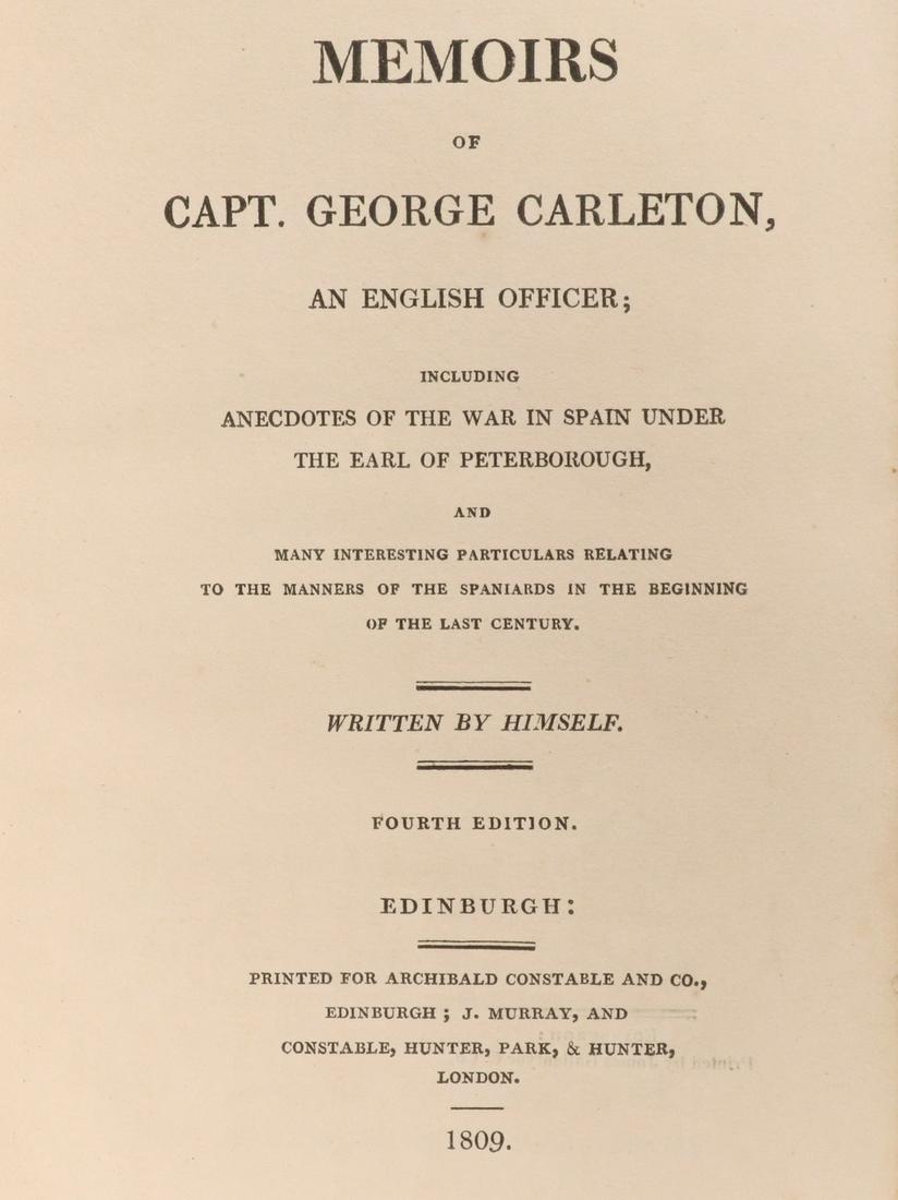 SCARCE FIRST HAND ACCOUNT OF THE NAPOLEONIC WAR IN: Memoirs of Capt. George Carleton, An English Officer, Including Anecdotes of the War in Spain Under the Earl of Peterborough and Many Interesting Particulars Relating to the Manners of the Spaniards o