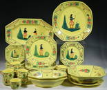 (45 PCS) FRENCH QUIMPER SOLEIL YELLOW FAIENCE