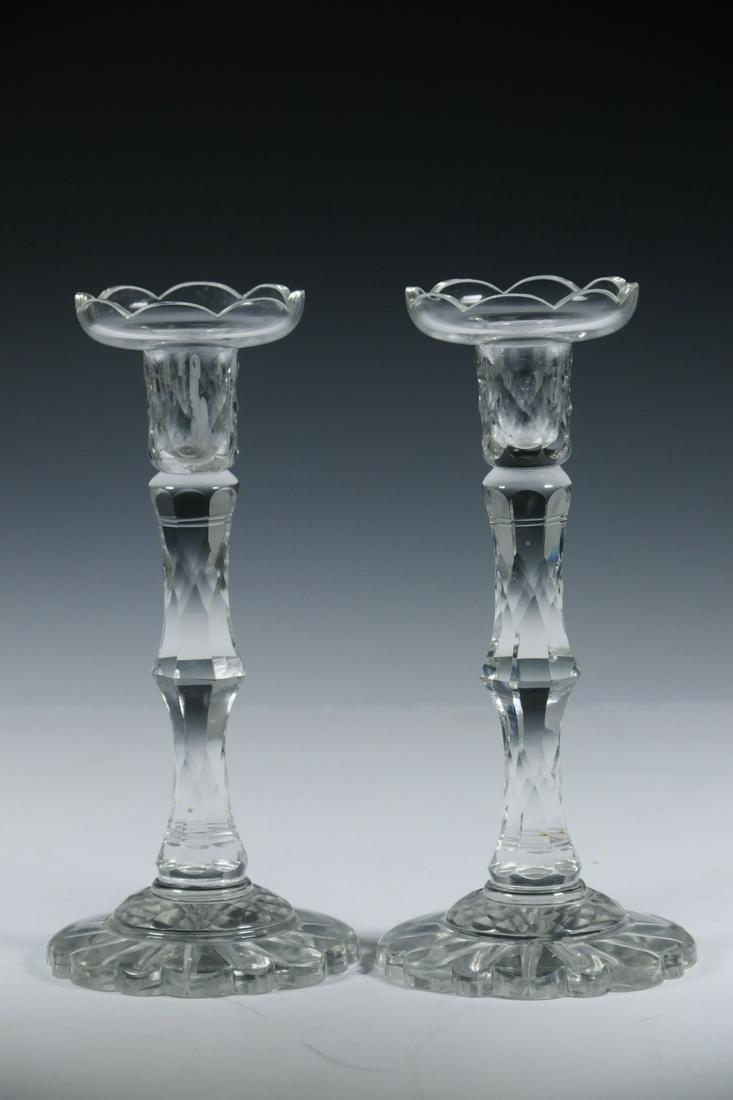 PR OF 19TH C. CLEAR CUT GLASS CANDLESTICKS (1 of 2)