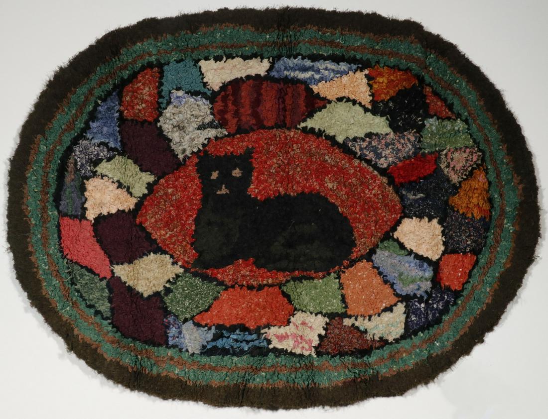 FIGURAL HOOKED RUG WITH CAT - 22" x 30" (1 of 3)