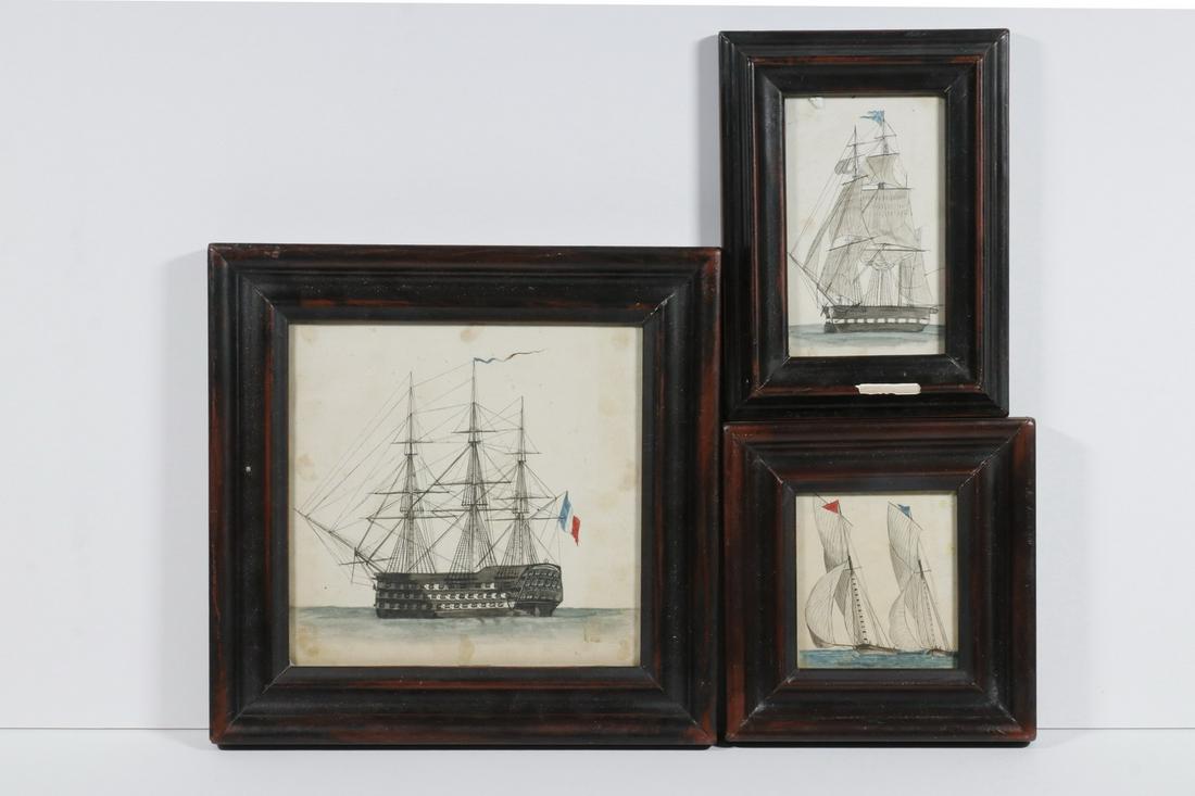 (3) SHIP WATERCOLORS ATTRIB. TO CHARLES SHOETTEL (1 of 2)
