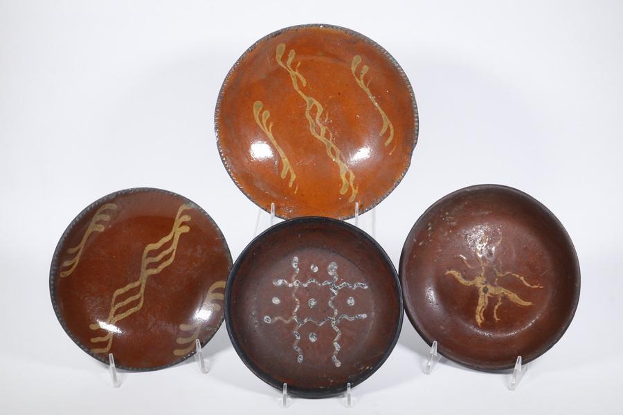 (4) EARLY REDWARE PLATES (1 of 2)