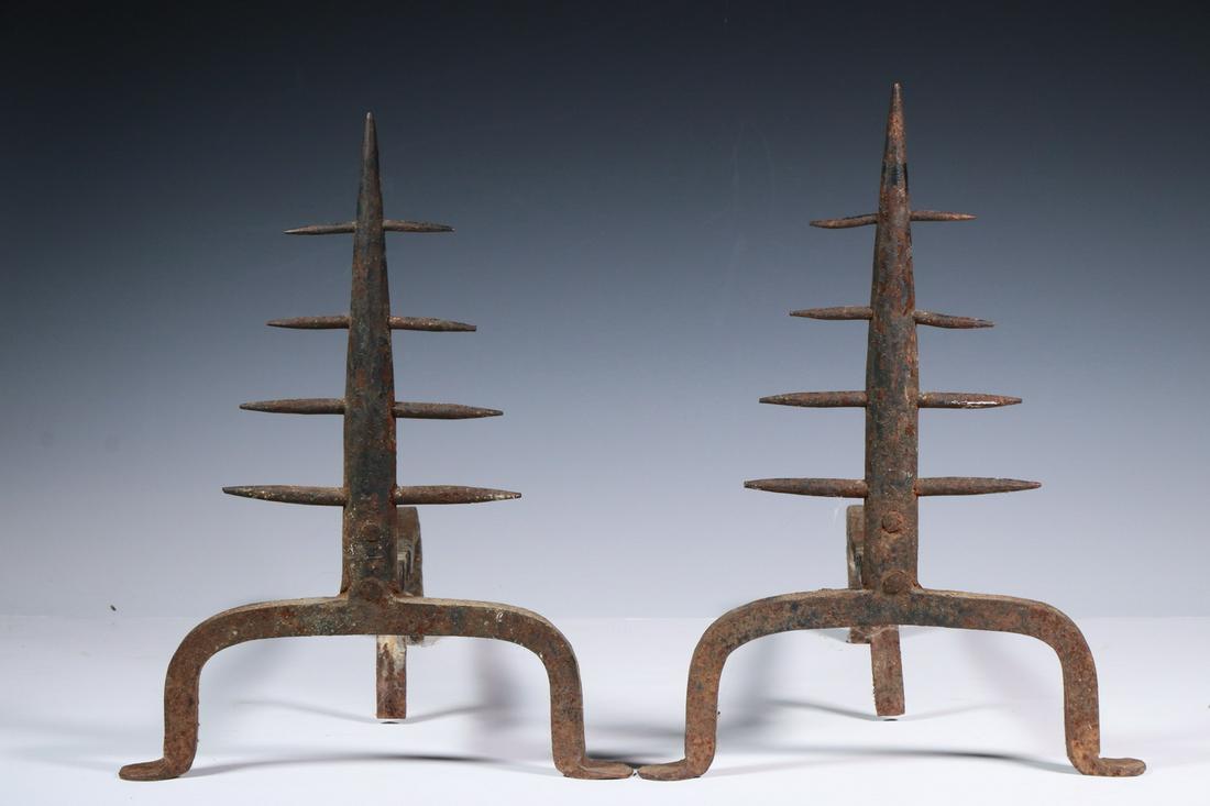 PR HAND FORGED IRON ANDIRONS (1 of 2)