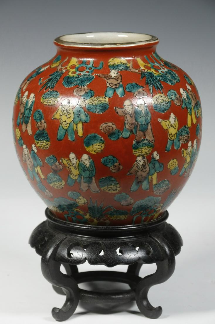 JAPANESE KUTANI JAR ON STAND (1 of 3)