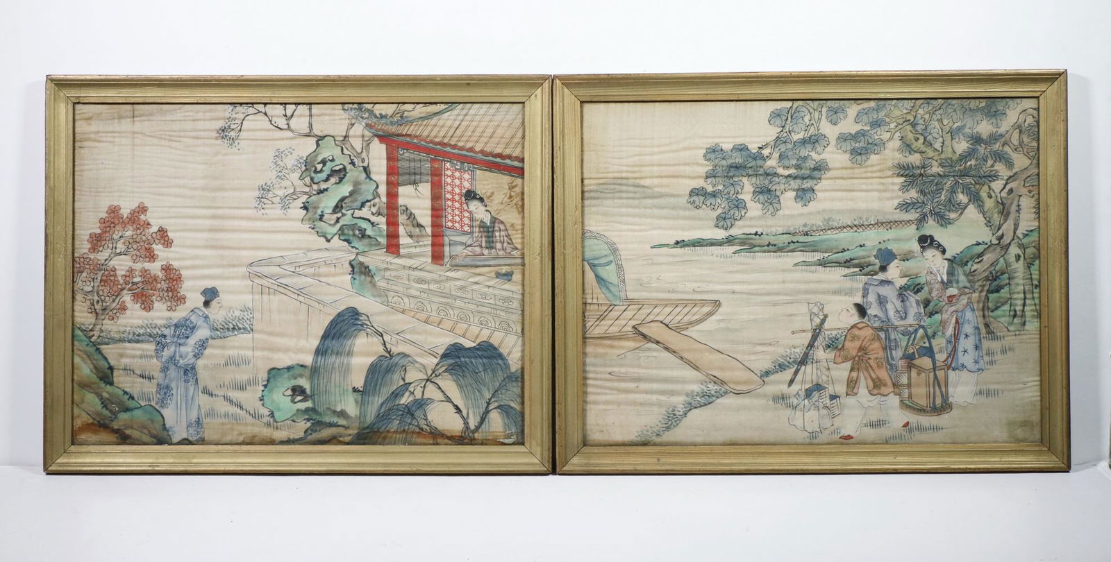 (2) LATE 19TH C. CHINESE WATERCOLORS ON SILK, FRAMED (1 of 4)