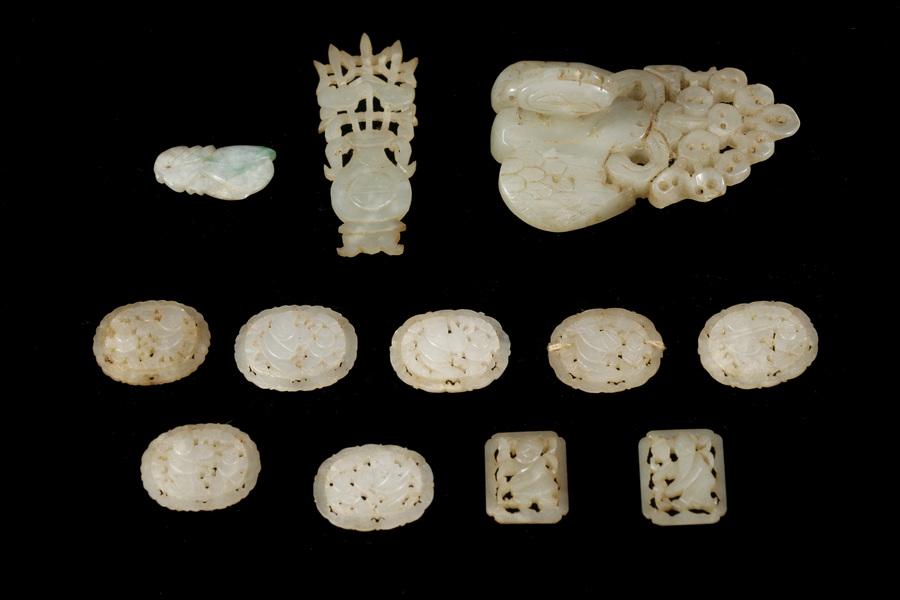 (12 PCS) CARVED CHINESE CELADON JADE (1 of 1)