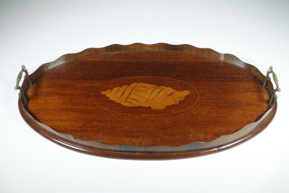 MAHOGANY SERVING TRAY WITH SHELL INLAY (1 of 3)