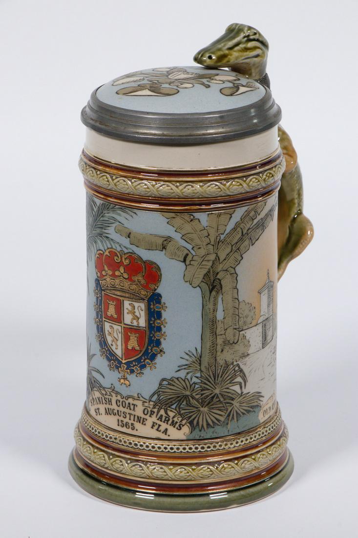 METTLACH STEIN - SPANISH COAT OF ARMS, ST. AUGUSTINE, (1 of 3)