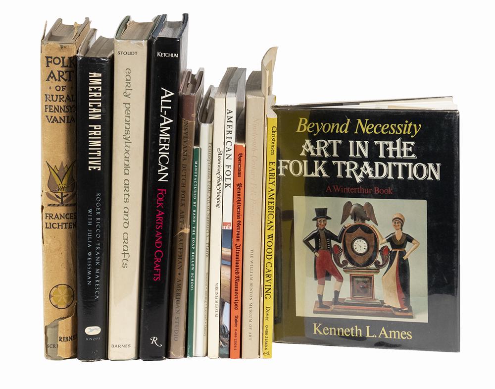 (14) BOOKS ON AMERICAN FOLK ART: Including: "Folk Art of Rural Pennsylvania" by Frances Lichten, Charles Scribners Sons, New York and London, 1946; PLUS "American Primitives: Discoveries in Folk Sculpture" by Roger Ricco & Frank Mare