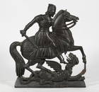 18TH C. CARVED WOOD PLAQUE OF ST. GEORGE DEFEATING THE