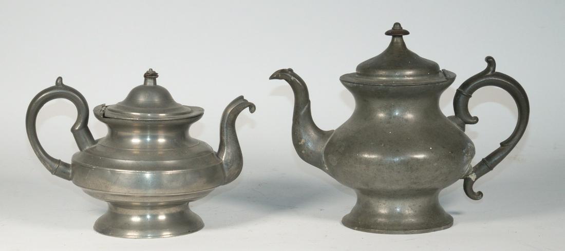 (2) EARLY AMERICAN PEWTER TEAPOTS - A. PORTER, BOARDMAN (1 of 4)