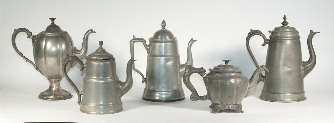 (4) PEWTER COFFEE POTS & (1) TEAPOT (1 of 4)