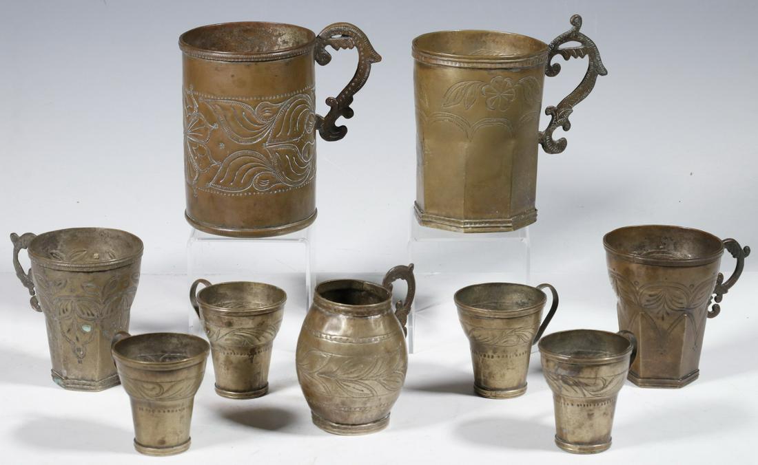 (TOTAL OF 9) SPANISH COLONIAL BRASS & COPPER CUPS: (SET (1 of 1)