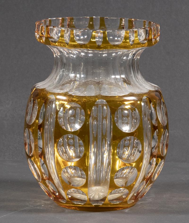 BOHEMIAN AMBER CUT TO CLEAR VASE (1 of 2)