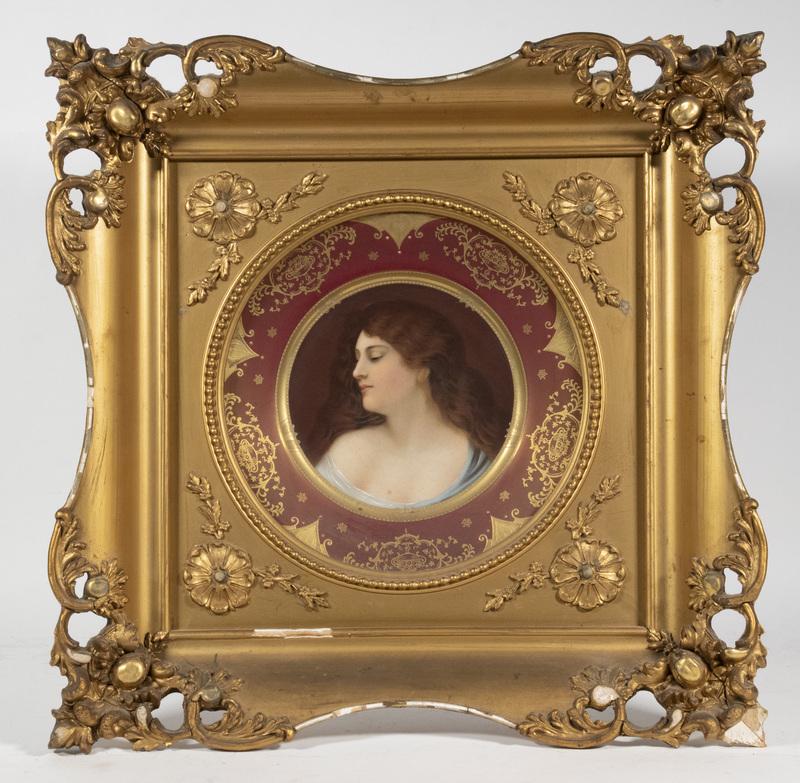 CONTINENTAL FRAMED PORCELAIN PORTRAIT PLATE (1 of 5)