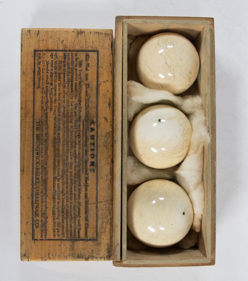 (SET OF 3) EARLY 19TH C. BILLIARD CUE BALLS IN ORIGINAL (1 of 3)
