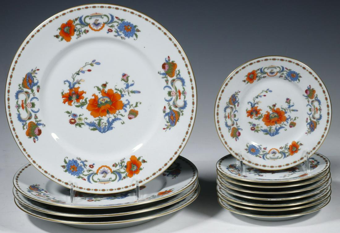 (12 PCS) RAYNAUD CERALENE LIMOGES "VIEUX CHINE" CHINA: (12) French Limoges China Plates by Raynaud Ceralene, in the "Vieux Chine" (Empire, White) pattern, incl: (4) Dinner plates, 10 3/4" diam.; and (8) Bread plates, 6 1/2" diam. Good condition.