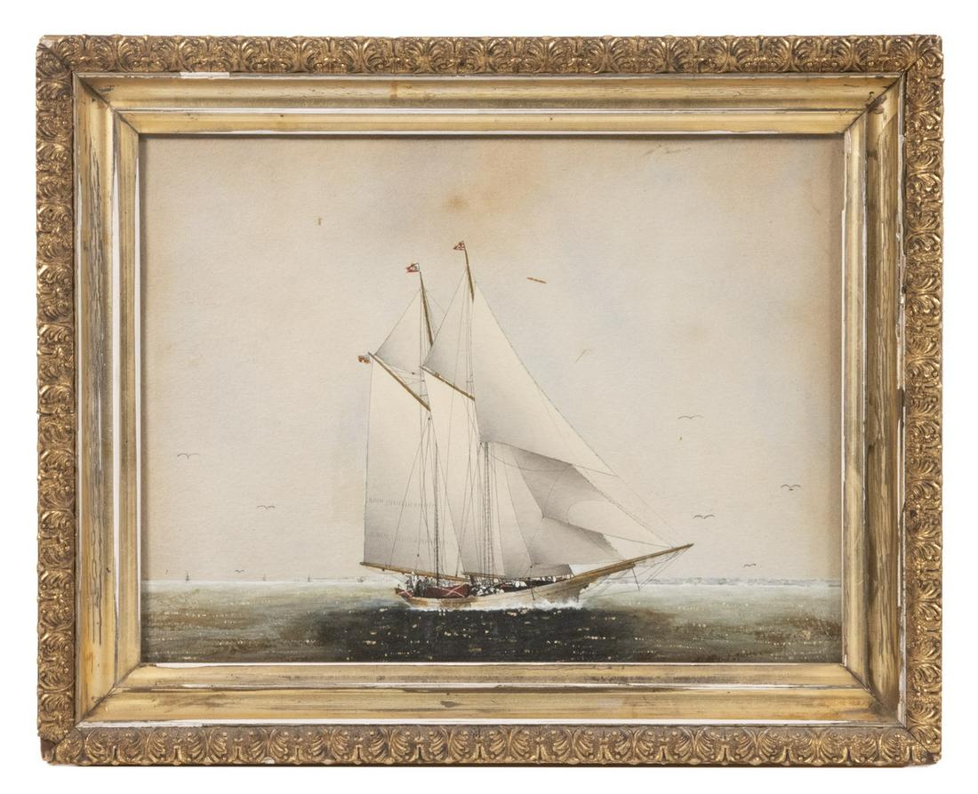 19TH C. WATERCOLOR OF A NEW BEDFORD SCHOONER (1 of 4)