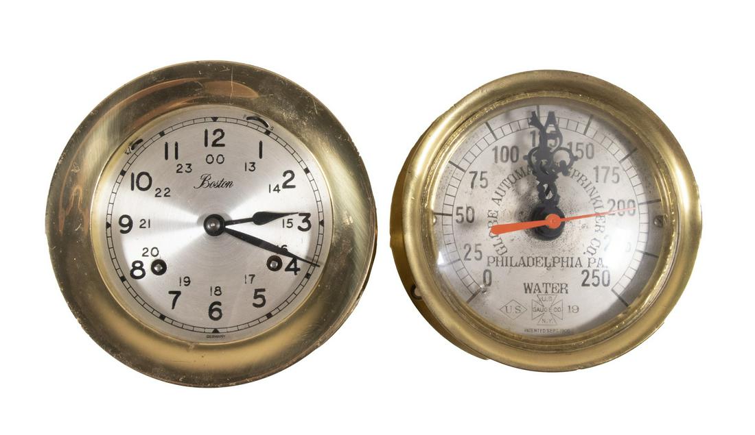 CHELSEA SHIPS BELL CLOCK & ANTIQUE WATER GAUGE (1 of 4)