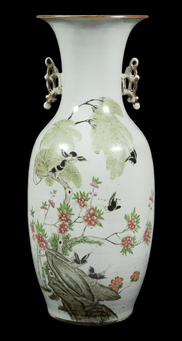 CHINESE FAMILLE ROSE - CELADON GROUND FLOOR VASE (1 of 4)