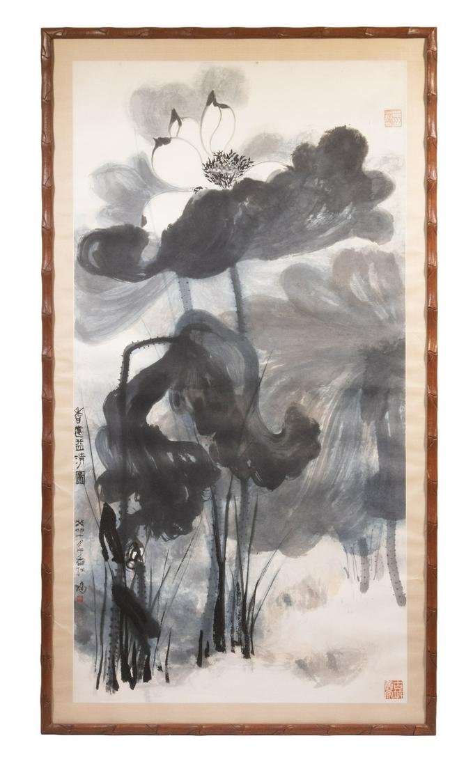 MONUMENTAL 20TH C. CHINESE INK SCROLL PAINTING, FRAMED (1 of 5)