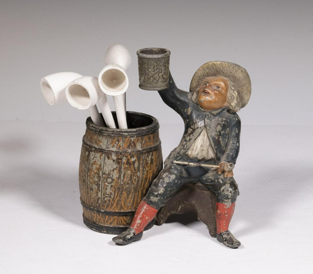 METAL FIGURAL PIPE HOLDER & CLAY PIPES (1 of 1)