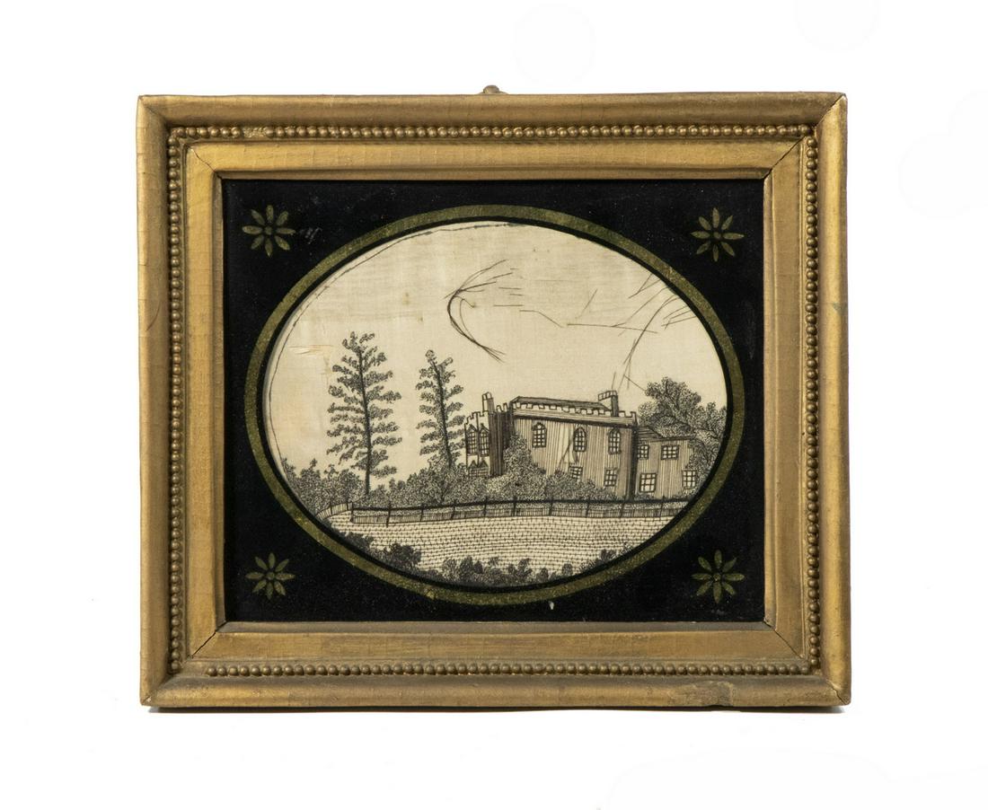 EARLY 19TH C. BRITISH NEEDLEWORK LANDSCAPE (1 of 3)