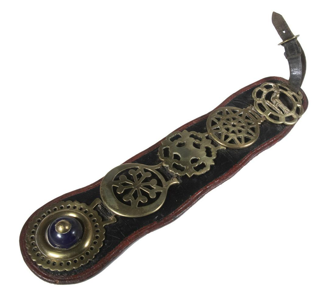 ENGLISH HORSE BRASSES ON LEATHER STRAP (1 of 3)