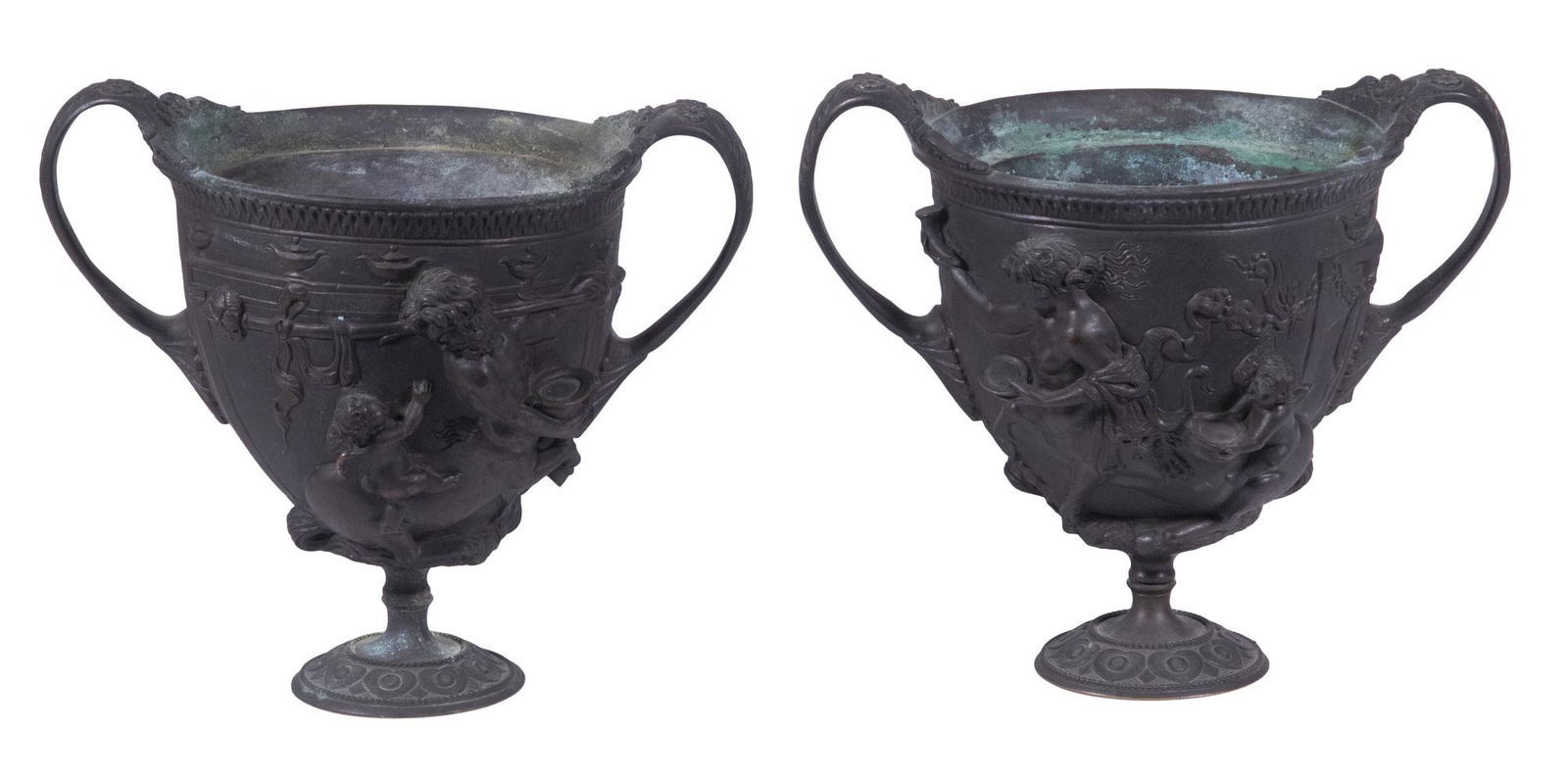 PR BRONZE ROMANESQUE MANTEL URNS (1 of 3)