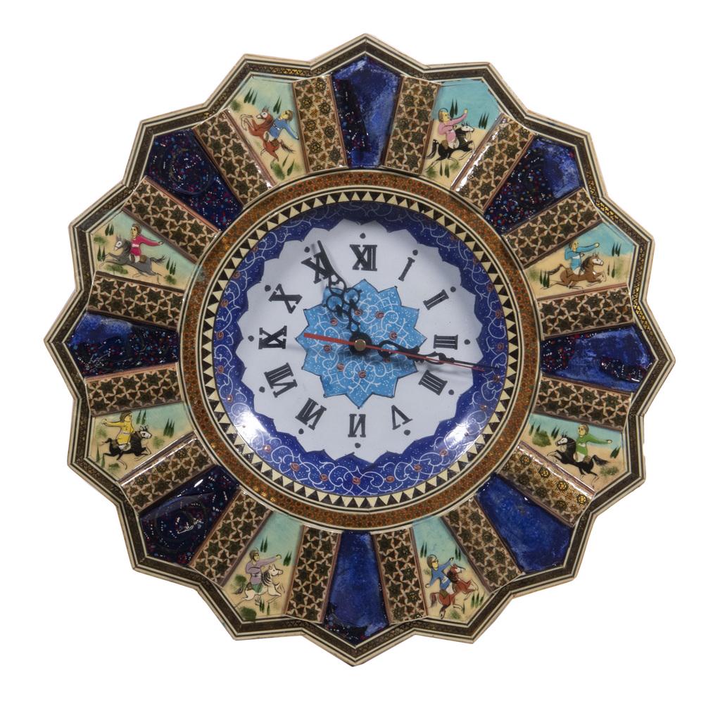 20TH C. SYRIAN INTARSIA WALL CLOCK, BATTERY OP (1 of 2)