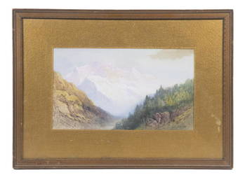 WATERCOLOR OF ALPINE MOUNTAINS, CIRCA 1890