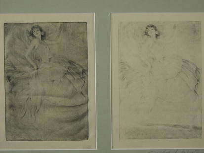 ANTHONY THIEME (MA, 1888-1954),: Flamenco Dancers, pair of etchings, framed together, silver frame, double window mat, glazed, SS: 8" x 6" each, OS: 13" x 17".