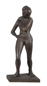 BRONZE PAINTED PLASTER STANDING NUDE, SIGNED N. LEVINSON, 1958