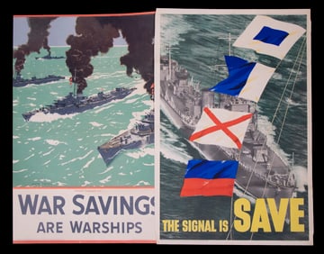 (2) VINTAGE BRITISH WWII PROPAGANDA POSTERS, LOOSE IN FOLIO