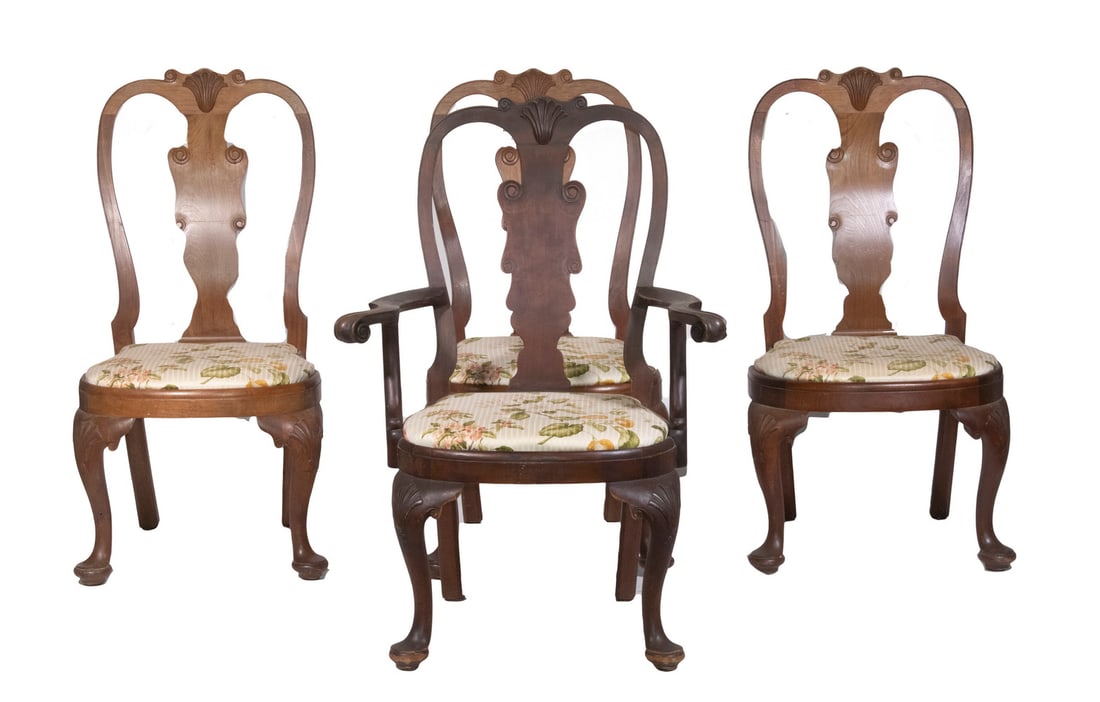 (SET OF 4) VINTAGE QUEEN ANNE STYLE DINING CHAIRS (1 ARM/3 SIDE) (1 of 3)