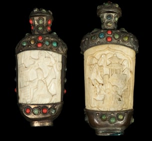 TIBETAN METAL MOUNTED BONE SNUFF BOTTLES