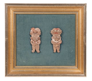 FRAMED DUO OF PRE-COLUMBIAN CLAY FETISH FIGURES