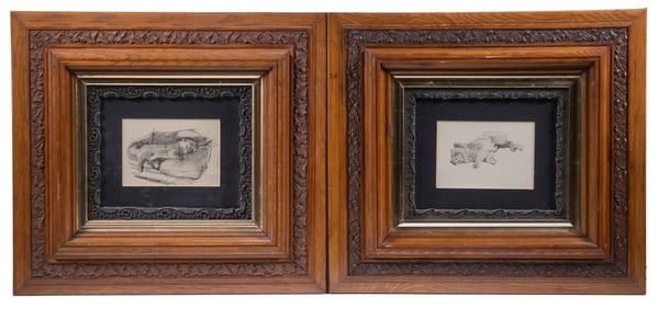PAIR OF ORIGINAL DOG DRAWINGS, UNSIGNED, CIRCA 1900