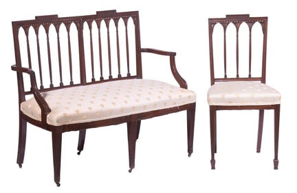 MAHOGANY SETTEE AND MATCHING CHAIR