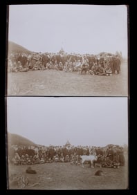 (2) RARE LARGE CIRCA 1905 ALBUMEN PHOTOS OF LAPLANDERS AND TOURISTS WITH SHIP CREW