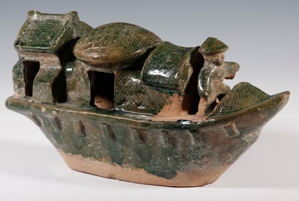 CHINESE QING POTTERY MODEL BOAT