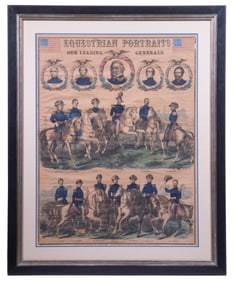 LARGE FRAMED LITHO CIVIL EQUESTRIAN PORTRAITS