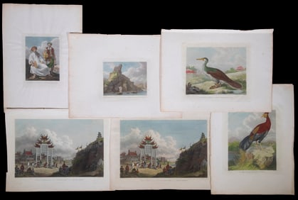 (6) LARGE EARLY CHINESE THEMED HANDCOLORED ENGRAVINGS